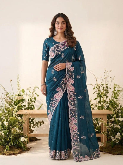 FESTIVE WEAR -SYNTHETIC DYED WORK SPACE SILK SAREE
