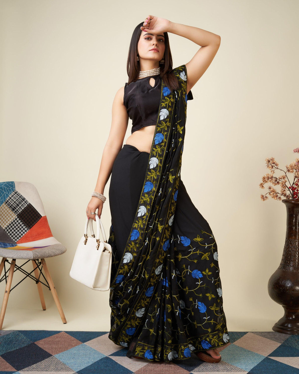 VL06-FOX GEORGETTE KASHMIRI WORK SAREE