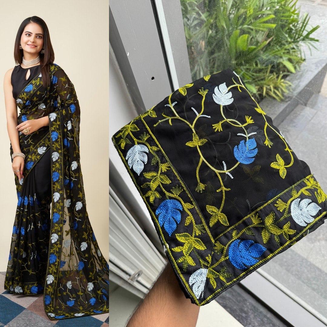 VL06-FOX GEORGETTE KASHMIRI WORK SAREE