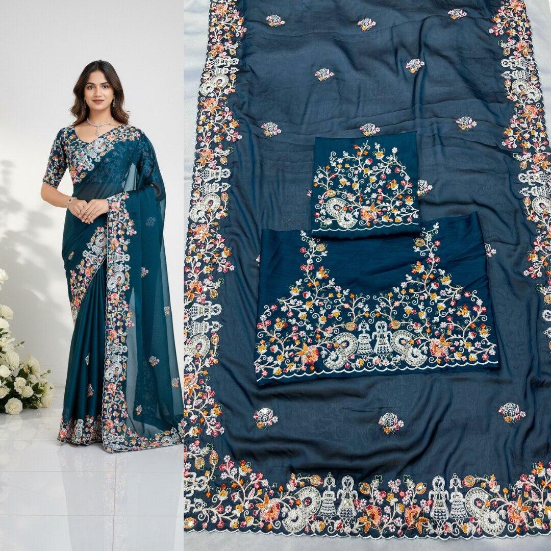 FESTIVE WEAR SAREE-RANGOLI SILK DYED WITH BORDER & BLOUSE WORK