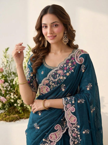 FESTIVE WEAR -SYNTHETIC DYED WORK SPACE SILK SAREE