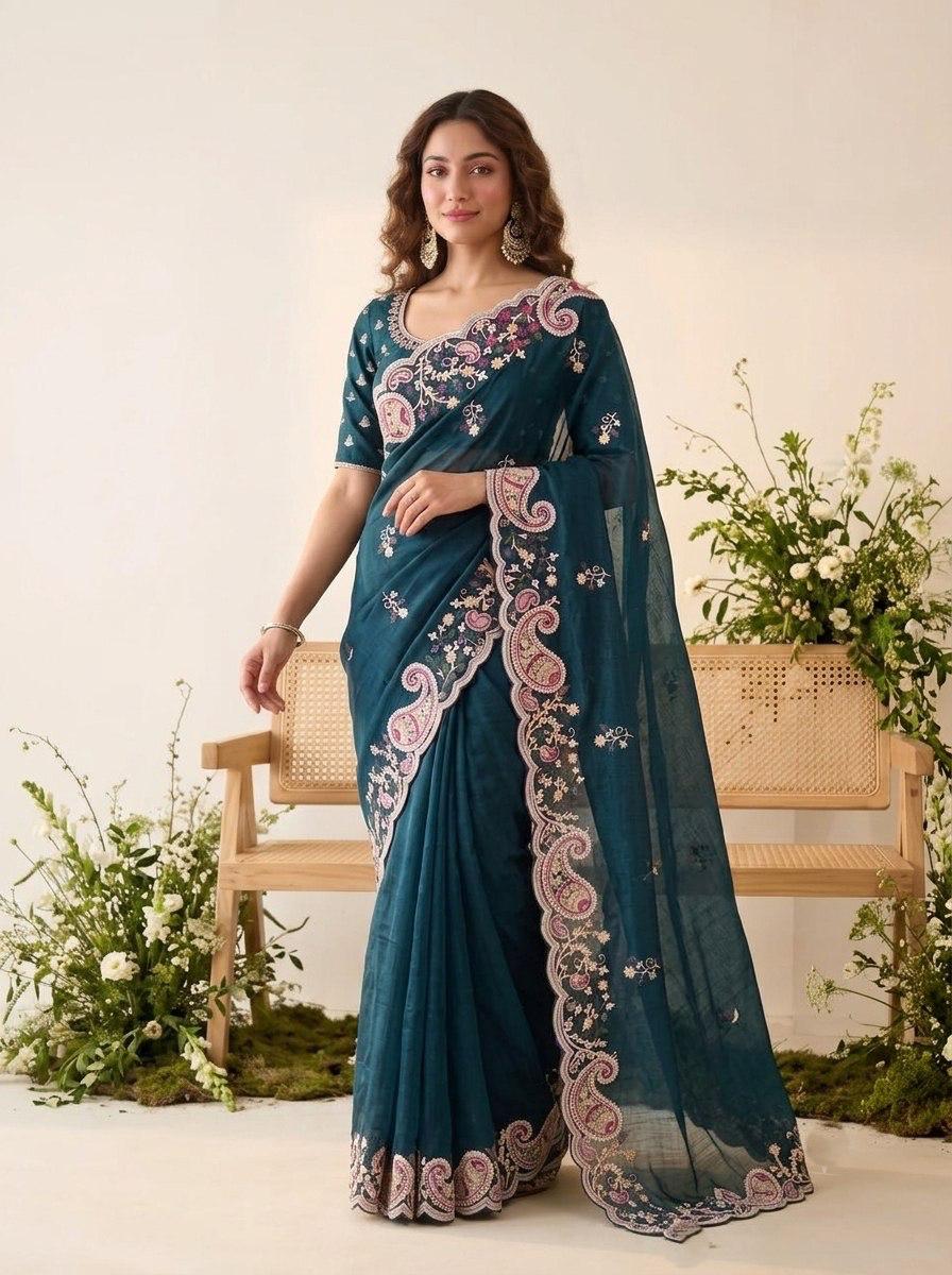 FESTIVE WEAR -SYNTHETIC DYED WORK SPACE SILK SAREE