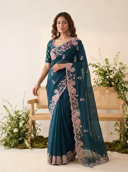 FESTIVE WEAR -SYNTHETIC DYED WORK SPACE SILK SAREE