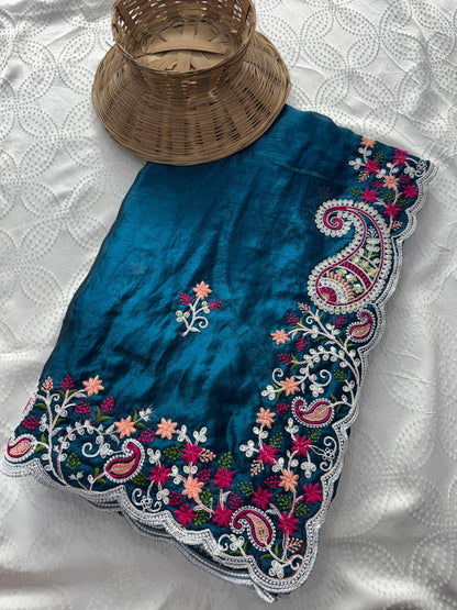 FESTIVE WEAR -SYNTHETIC DYED WORK SPACE SILK SAREE