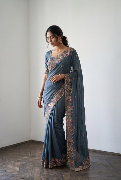 VL10- MOS CHIFFON FESTIVE WEAR SAREE